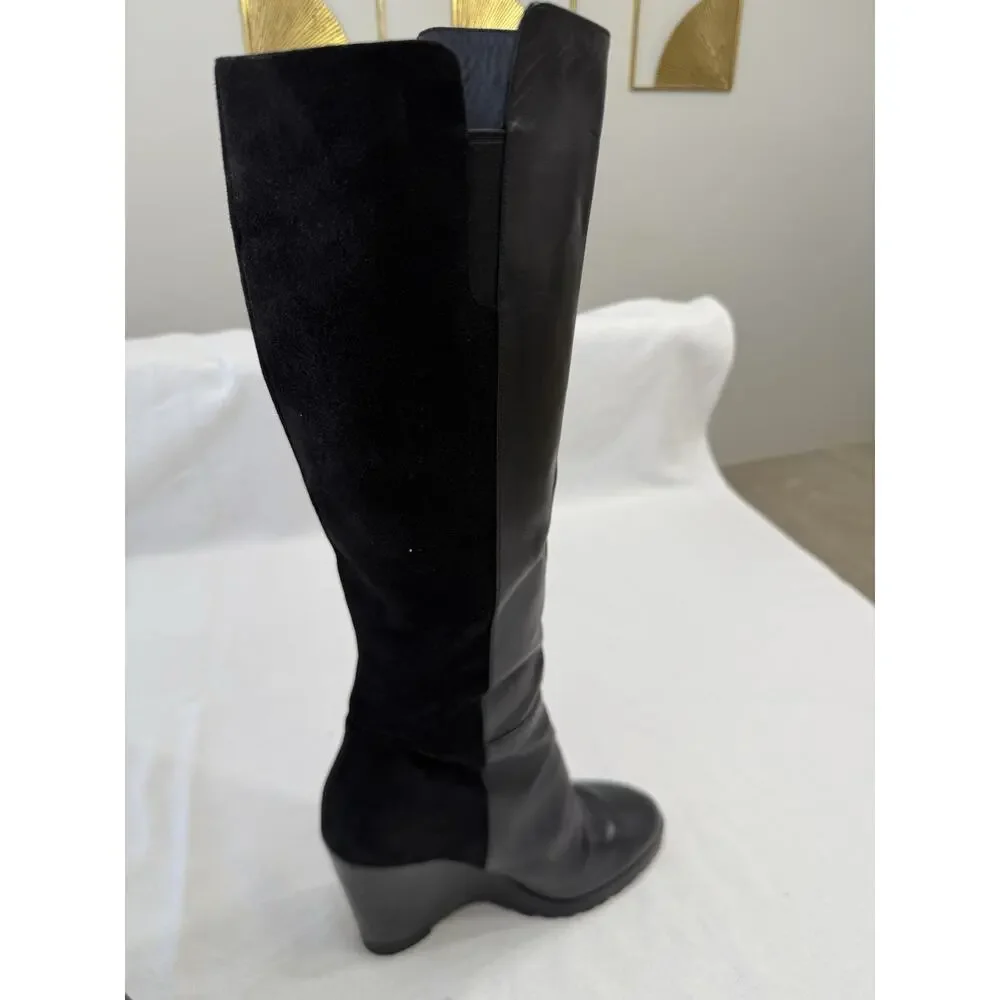 Michael Kors Clara Wedge Knee High Black Leather Women's Boots 6.5M Clean!